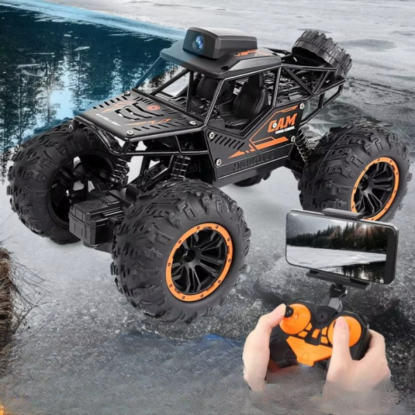 Crawler Cross Country Car With Camera | Remote Control Car With Camera Wifi 720p Hd Fpv Camera, 2.4ghz 1:18 Scale Off-road Remote Control Rechargeable Monster Truck Toys For Boys – Color Black | Toys For Kids | Remote Control Car | Rc Car |