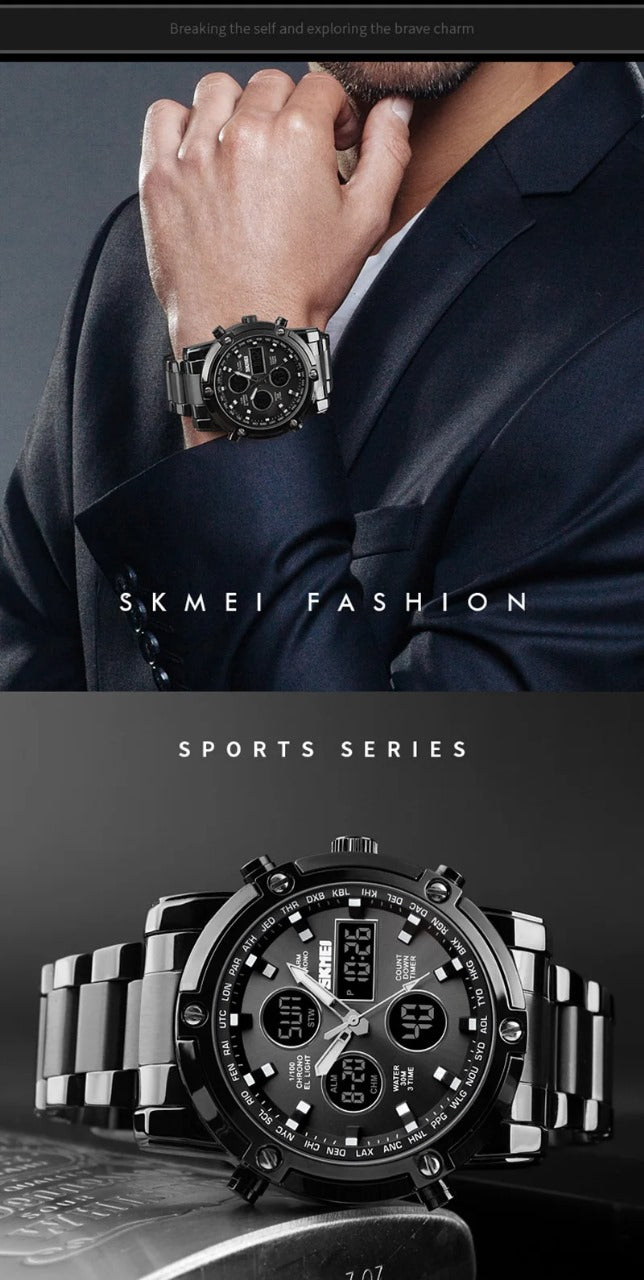 Skemie 1389 Men’s Digital Analog Watch Waterproof Digital Chronograph Led Multi-time Business Watch Stainless Steel (without Box)