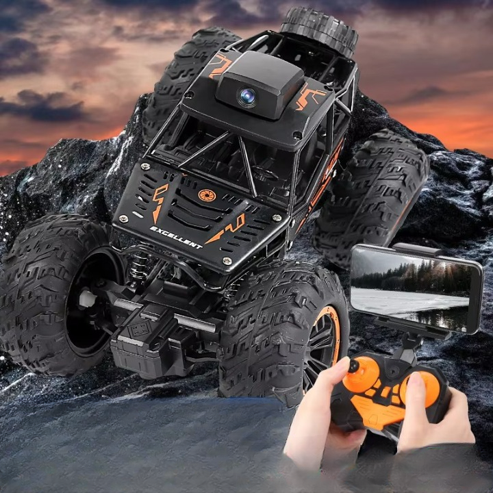 Crawler Cross Country Car With Camera | Remote Control Car With Camera Wifi 720p Hd Fpv Camera, 2.4ghz 1:18 Scale Off-road Remote Control Rechargeable Monster Truck Toys For Boys – Color Black | Toys For Kids | Remote Control Car | Rc Car |