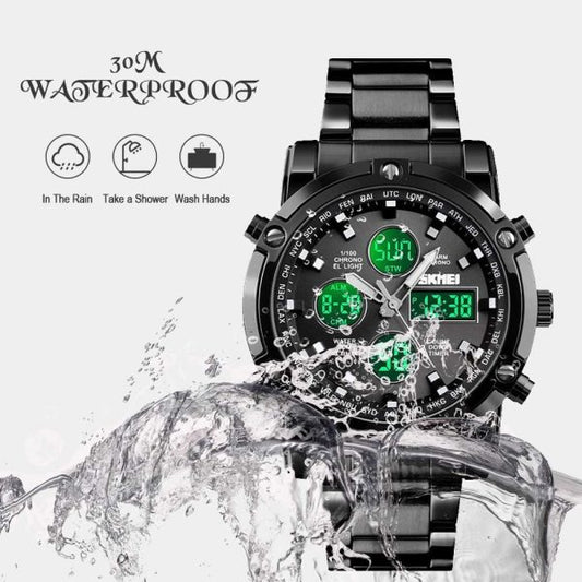 Skemie 1389 Men’s Digital Analog Watch Waterproof Digital Chronograph Led Multi-time Business Watch Stainless Steel (without Box)